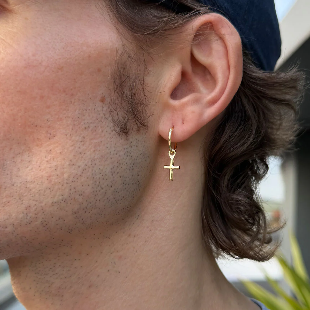 Gold Cross Pendant Earring - Image 7