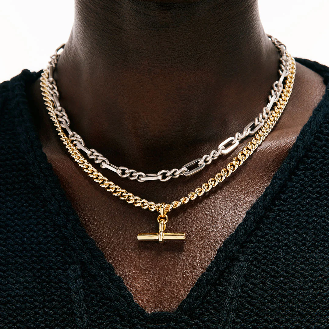 Gold Curb T-Bar Necklace - Image 4