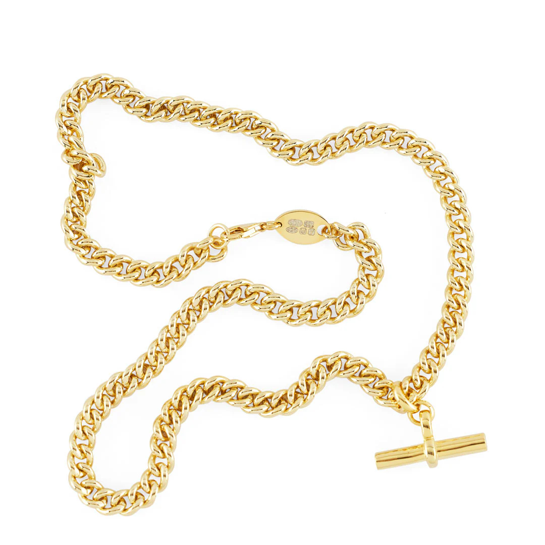 Gold Curb T-Bar Necklace - Image 7