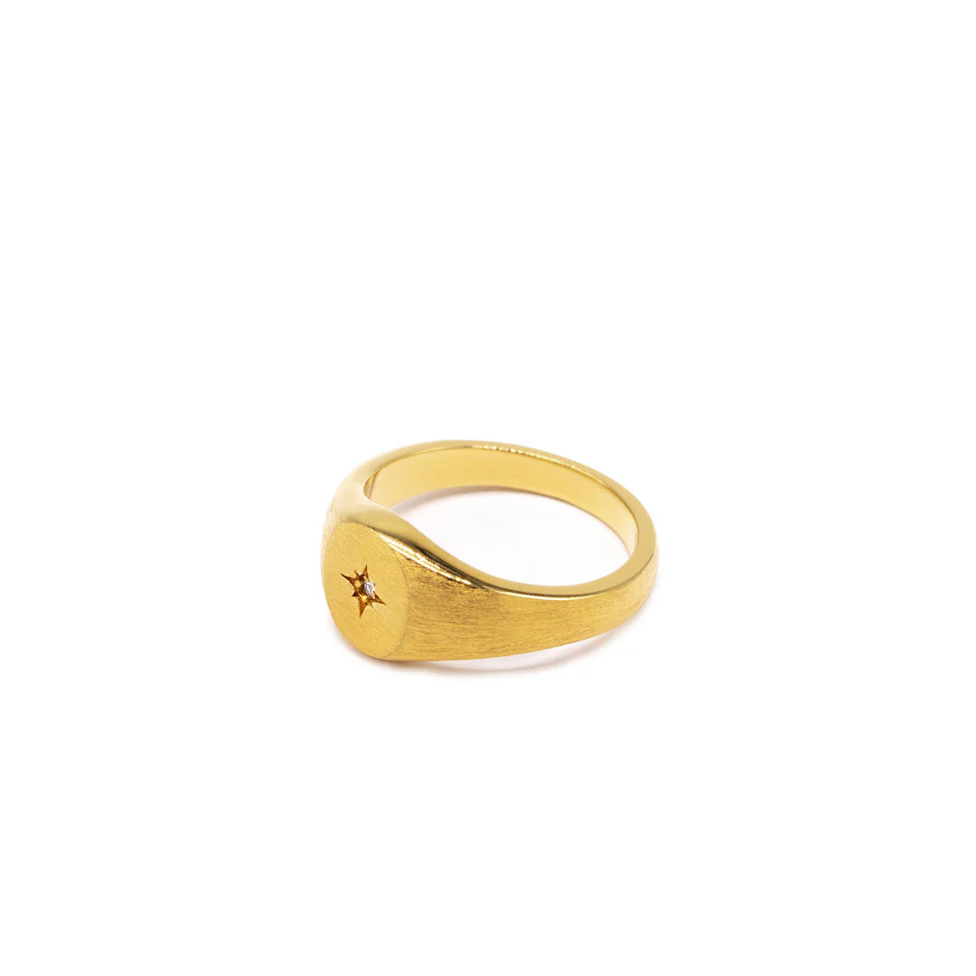 Gold Diamond Signet Ring - Image 5