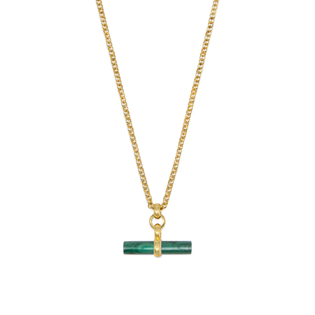 Gold Malachite T-Bar Necklace - Image 3