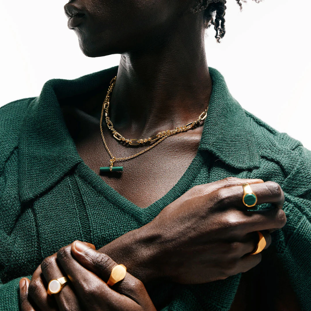 Gold Malachite T-Bar Necklace - Image 4