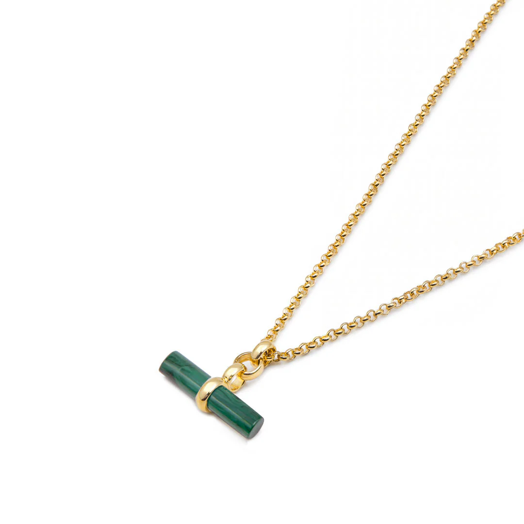 Gold Malachite T-Bar Necklace - Image 5