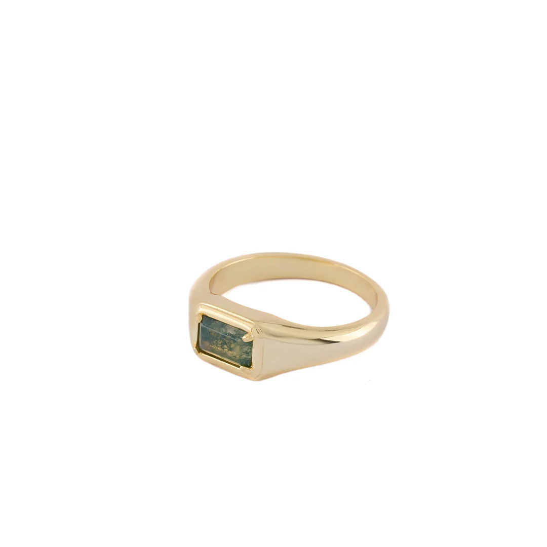Gold Moss Agate Ring - Image 5