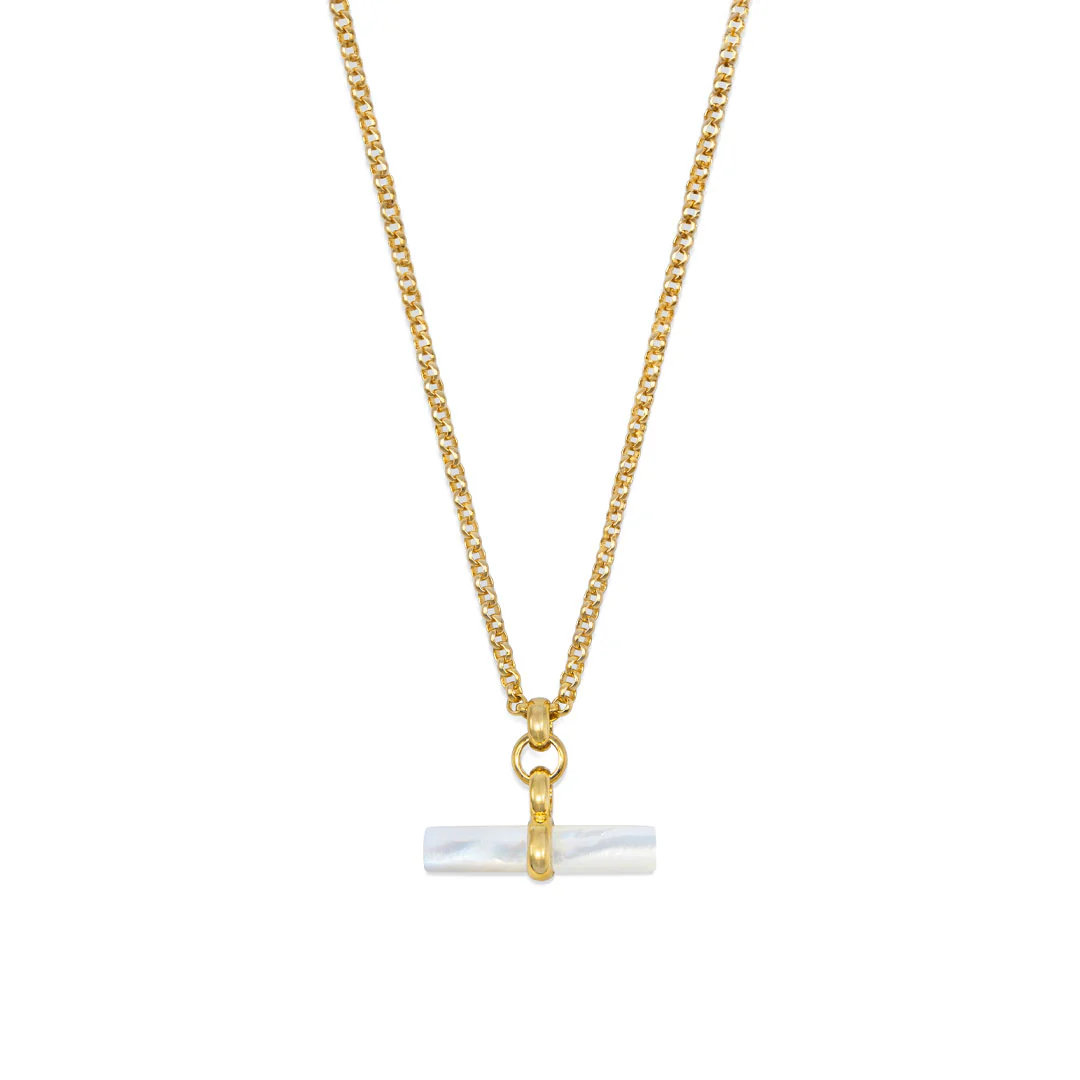 Gold Mother Of Pearl T-Bar Necklace - Image 3