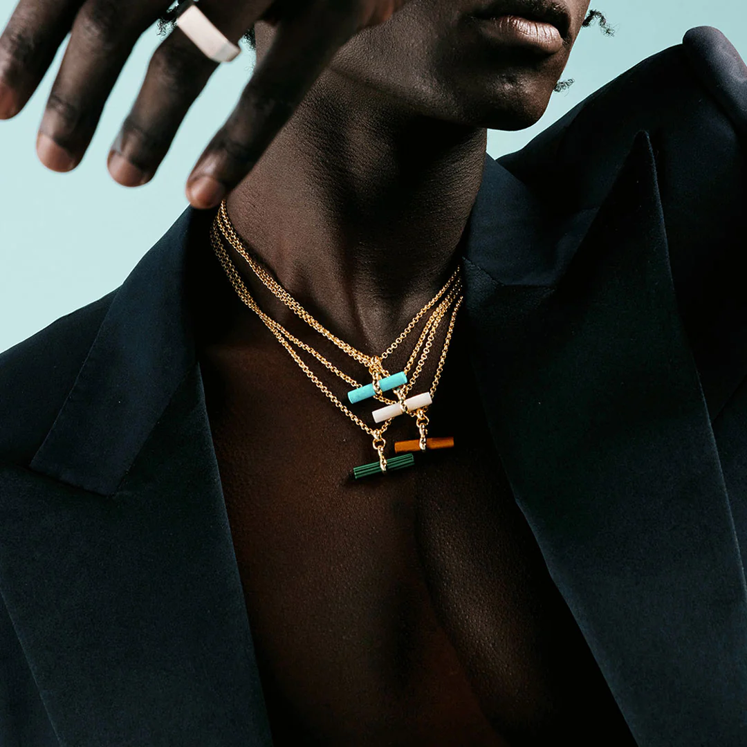 Gold Mother Of Pearl T-Bar Necklace - Image 4