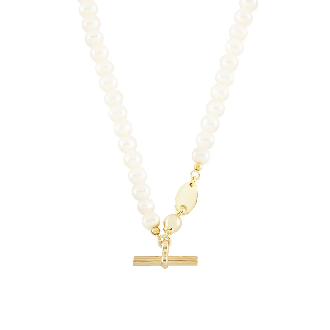 Gold Pearl T-Bar Necklace - Image 3