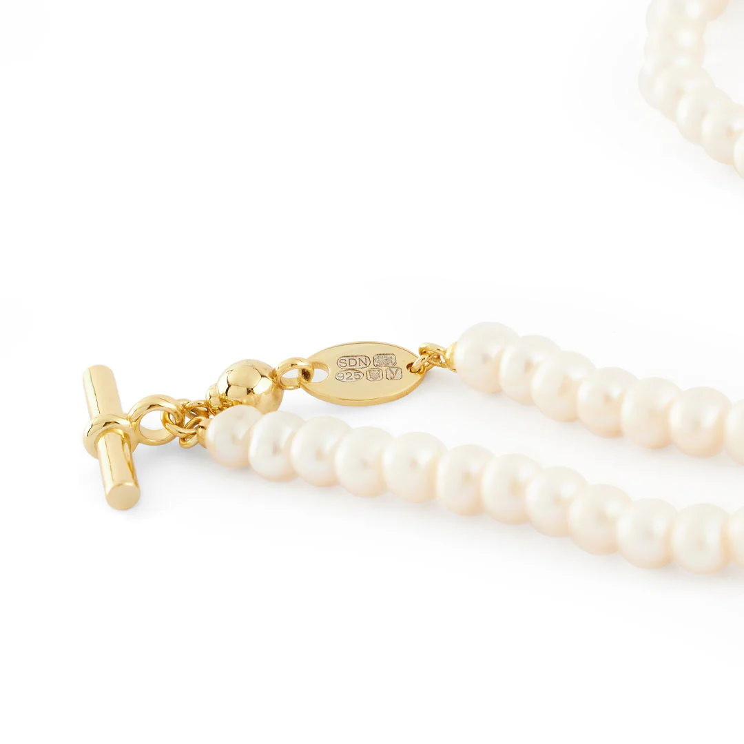 Gold Pearl T-Bar Necklace - Image 6