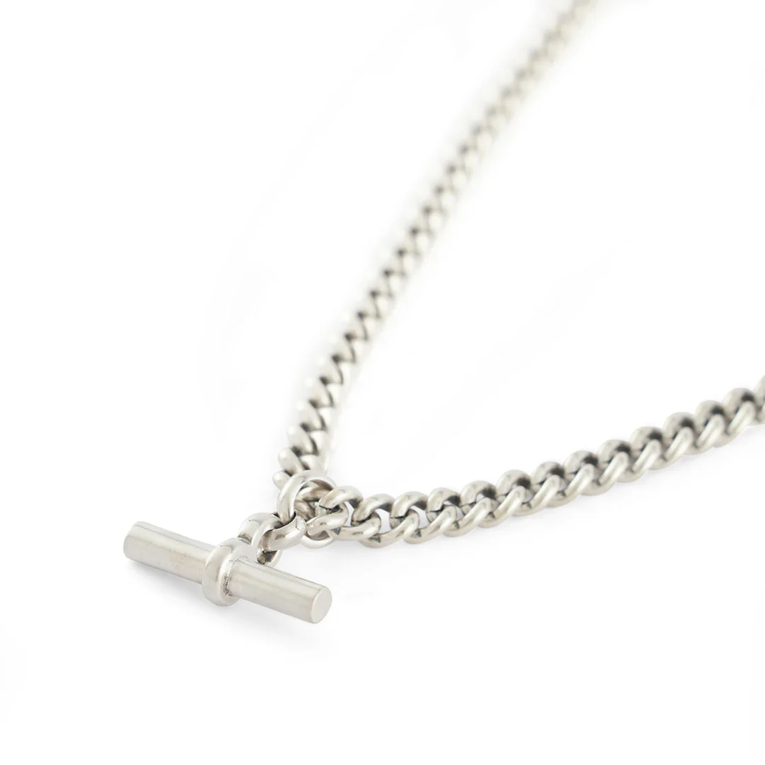 Silver Curb T-Bar Necklace - Image 5