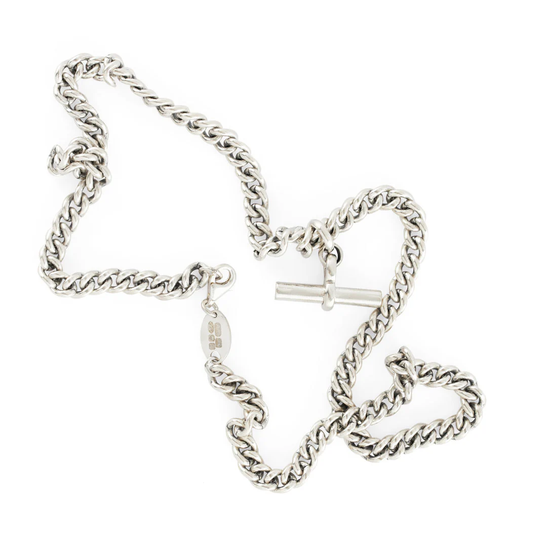 Silver Curb T-Bar Necklace - Image 7