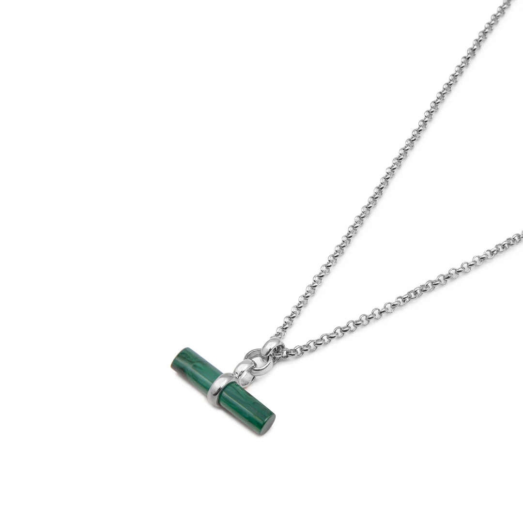 Silver Malachite T-Bar Necklace - Image 2