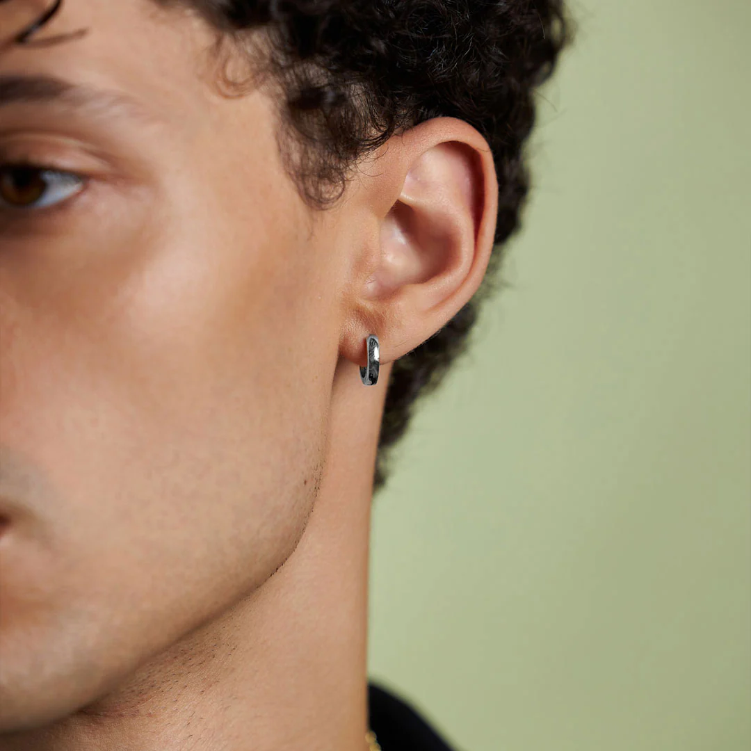 Silver Huggie Hoop Earring - Image 4