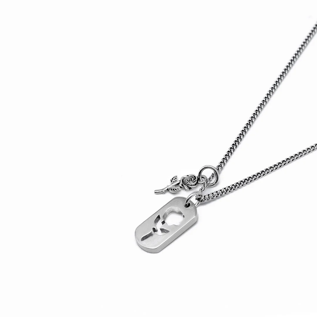 Silver Rose Dog Tag Necklace - Image 5