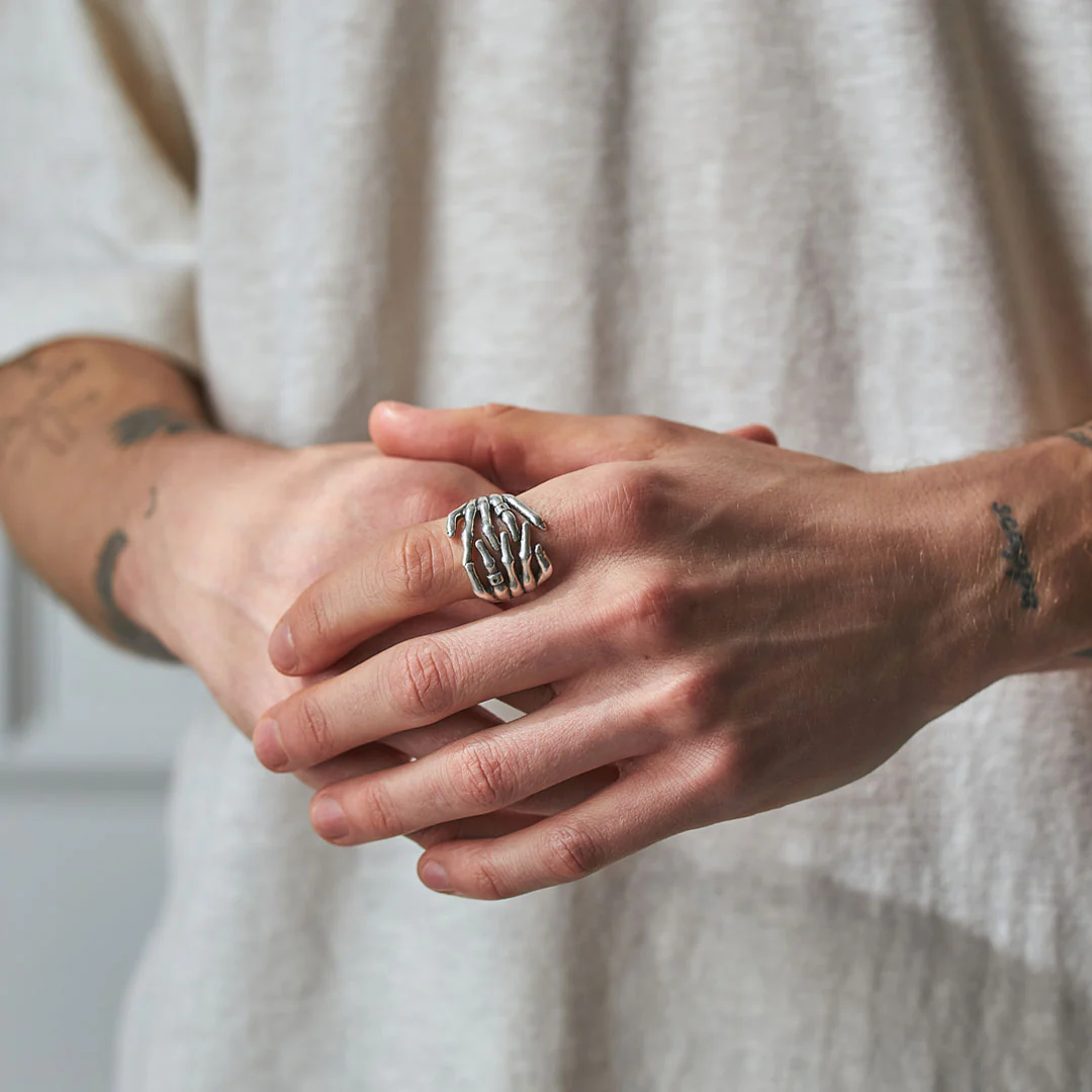 Silver Skeleton Hands Ring - Image 4